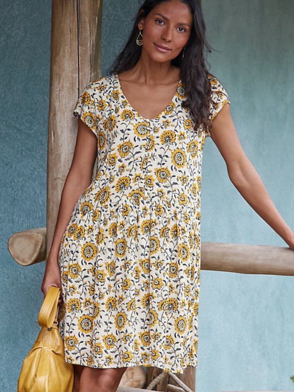 Garnet Hill Marina Crepe Dress in Gold Vines Floral Size Medium - Picture 9 of 9